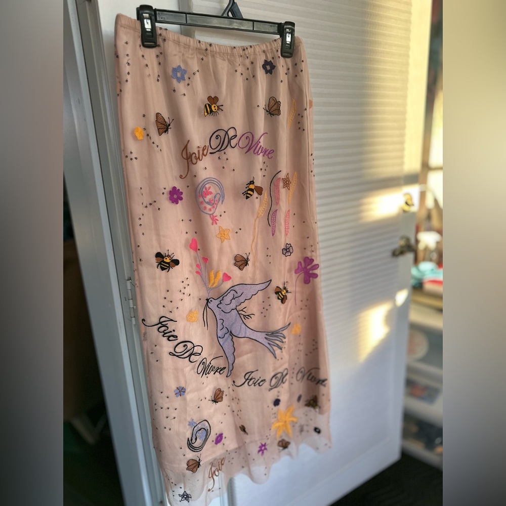 Elegant Anthropologie Embroidered Midi Skirt with Floral Design Sz S NWT - Picture 7 of 8